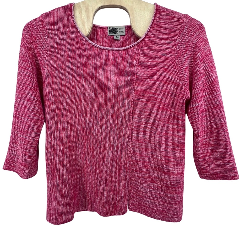 Habitat Clothes To Live In Pink‎ Space Dye 100% Cotton 3/4 Sleeve Sweater XL